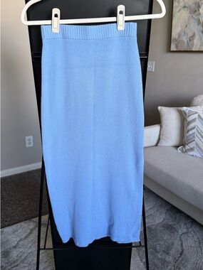 Divided Light Blue Ribbed Midi Skirt